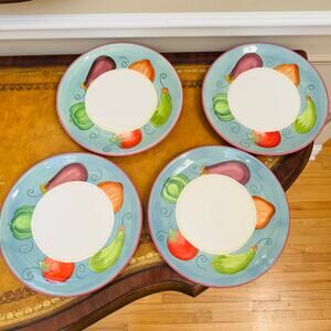 Dansk Ratatouille 10.5" Dinner Handpainted Plates Set 4 Eggplant Pepper Tomato